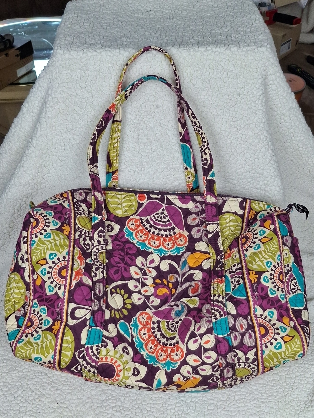 Vera Bradley Quilted Floral Tote in Purple with Multicolor Accents
